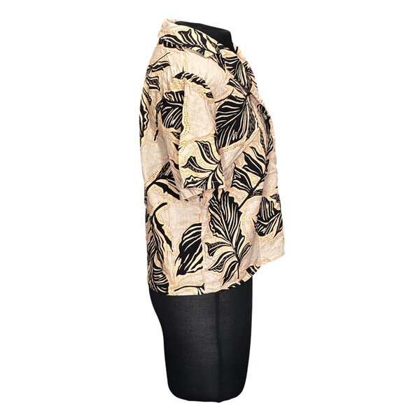 Panama Jack Womens Short Sleeve Button-Down Shirt M Leaf Print Linen/Rayon Blend - Picture 2 of 10